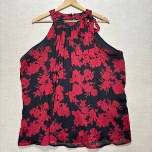 Torrid Floral Sleeveless Halter Bow Top 2X Red Black Dark Romantic Whimsygoth